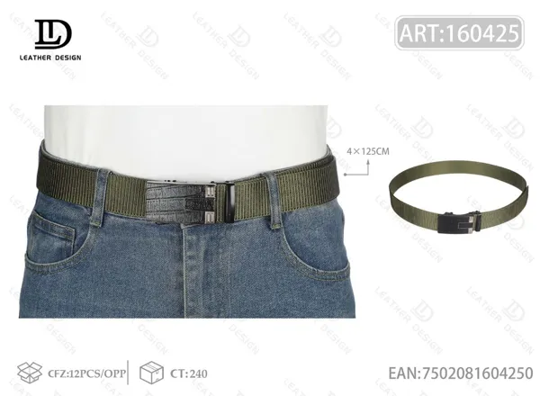 Cinturón trenzado para caballero con hebilla automática de metal negra 4.0cm
