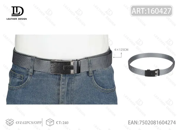 Cinturón trenzado para caballero con hebilla automática de metal negra 4.0cm