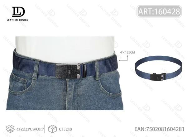 Cinturón trenzado para caballero con hebilla automática de metal negra 4.0cm