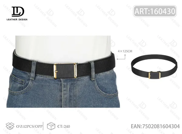 Cinturón trenzado para caballero con hebilla automática de metal dorada 4.0cm