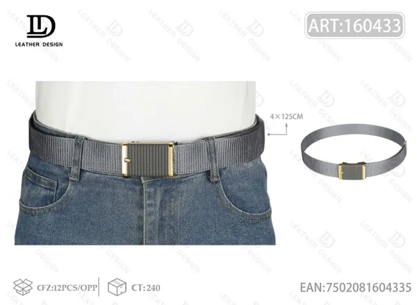 Cinturón trenzado para caballero con hebilla automática de metal dorada 4.0cm