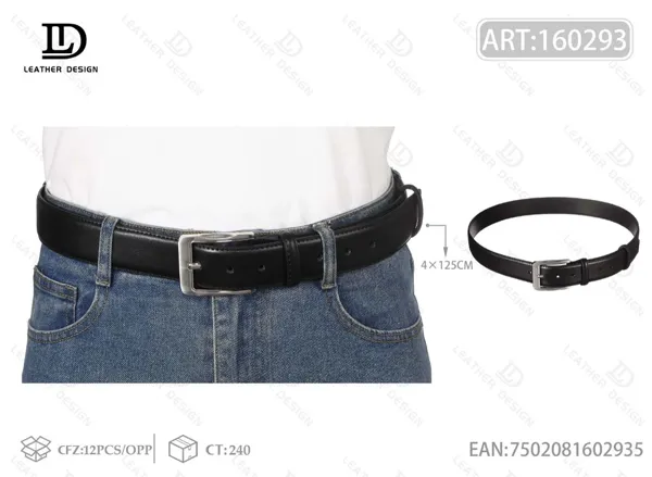 Cinturón de piel genuina para caballero con borde biselado y costura y hebilla de pin con punta cubierta 4.0cm