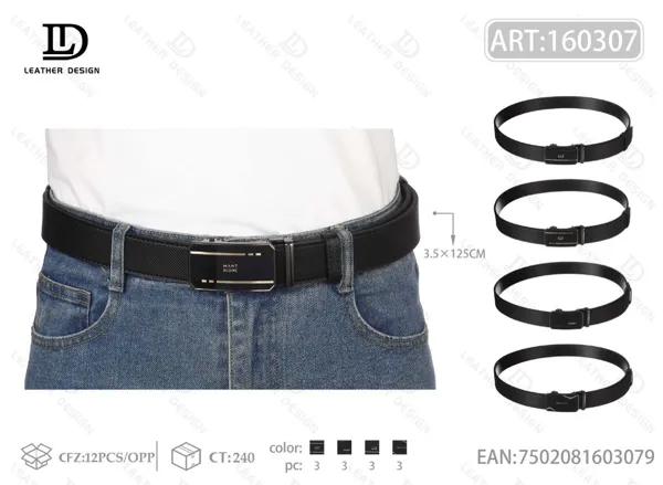 Cinturón de piel genuina para caballero con hebilla automática 4.0cm
