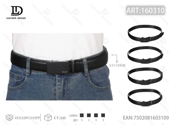 Cinturón de piel genuina para caballero con hebilla automática 4.0cm