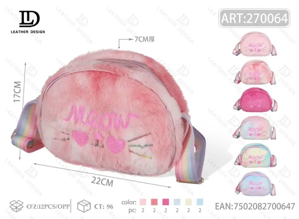 Bolso bandolera de peluche con gato para dama
