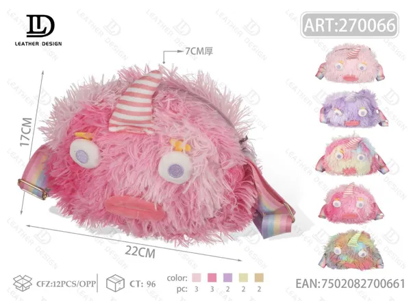 Bolso bandolera de peluche con payaso para dama