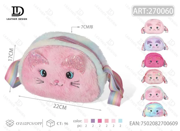 Bolso bandolera de peluche con gato para dama