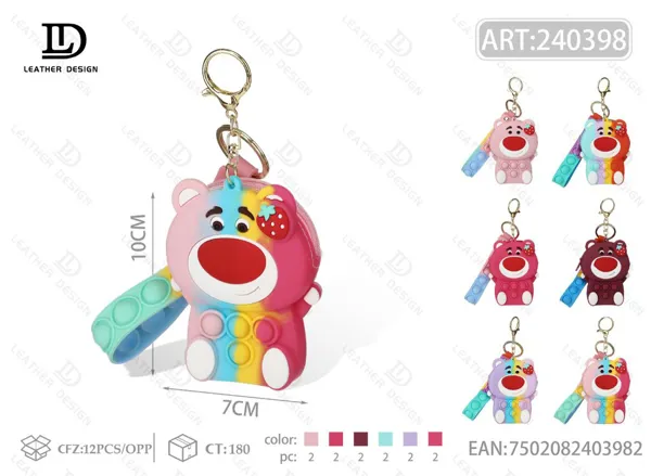 Monedero antiestrés de silicona con diseño de oso fresa