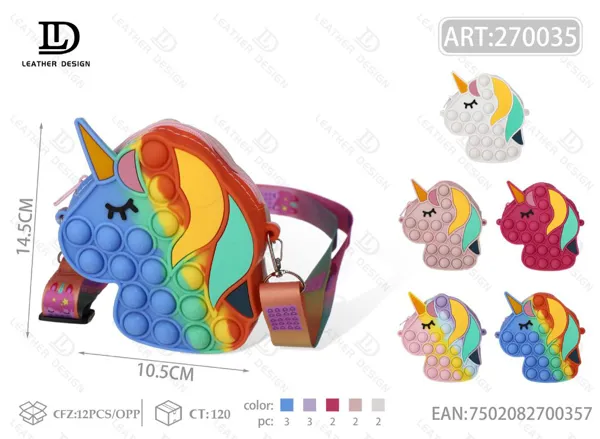 Bolso antiestrés de silicona con diseño de unicornio