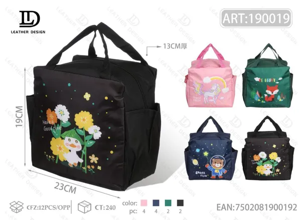 Bolsa térmica de mano a cuadros con caricatura, tela 210D