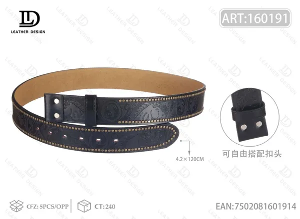 Correa de cinturón vaquera del oeste con cabeza de caballo y remaches 4.2 cm 120 cm