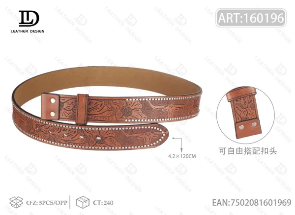 Correa de cinturón vaquera del oeste con cabeza de caballo y remaches 4.2 cm 120 cm