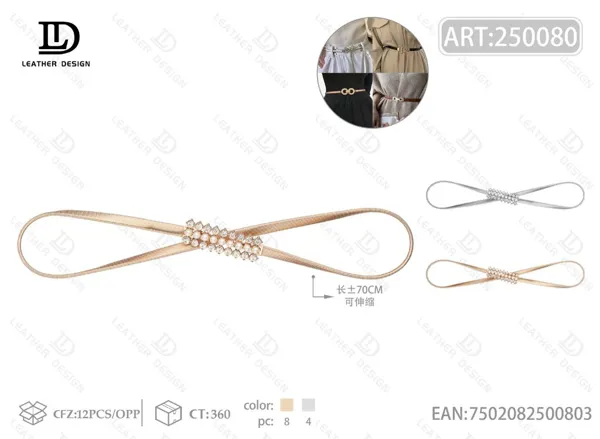 Cinturón elástico para dama de aleación con perlas y cristales