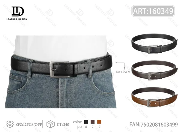 Cinturón para caballero con hebilla de pin de metal 4.0cm 125cm