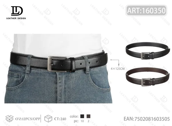 Cinturón para caballero con hebilla de pin de metal 4.0cm 125cm