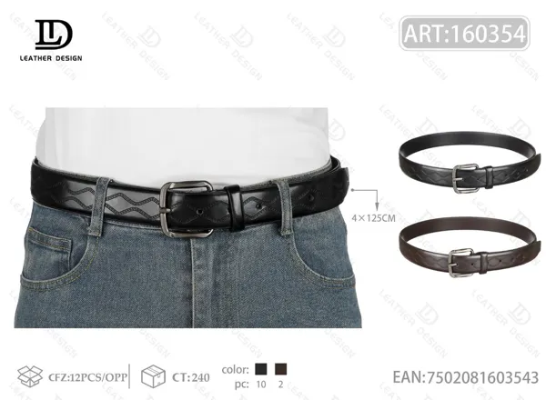 Cinturón para caballero con hebilla de pin de metal 4.0cm 125cm