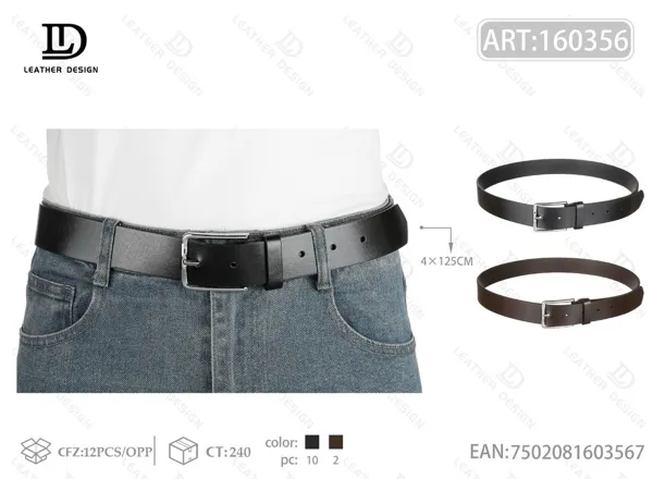 Cinturón para caballero con hebilla de pin de aleación 4.0cm 125cm