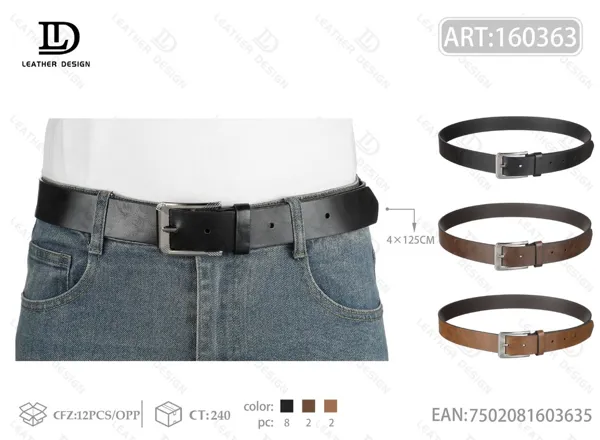 Cinturón para caballero con hebilla de pin de metal grabada a láser 4.0cm 125cm