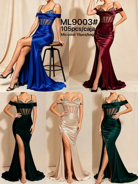 Vestido largo con corsé y abertura lateral