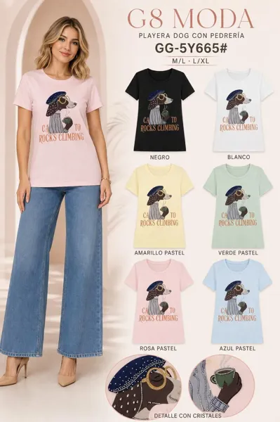Playera Dog con Pedrería