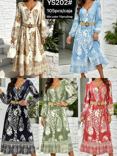 Vestido con estampado y cinturón