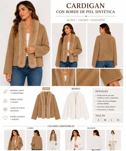 Cardigan con borde de piel sintética