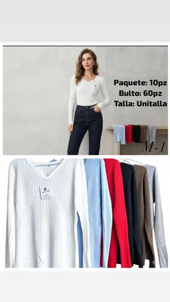 Blusa de canalé con cuello en V
