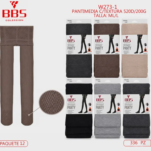 Pantimedia afelpada térmica con textura para dama, 520D, colores surtidos