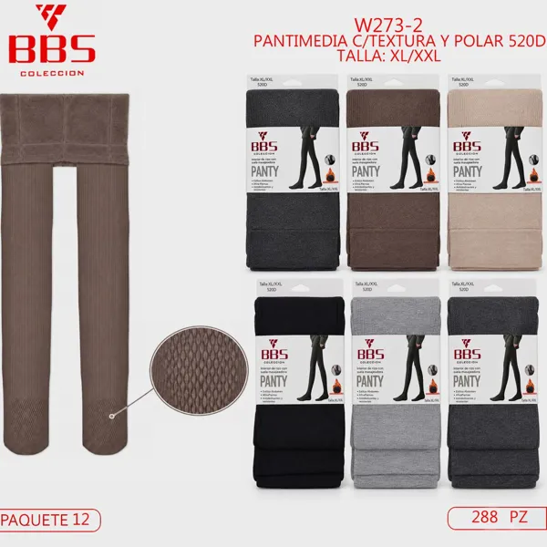 Pantimedia afelpada térmica con textura para dama, 520D, colores surtidos
