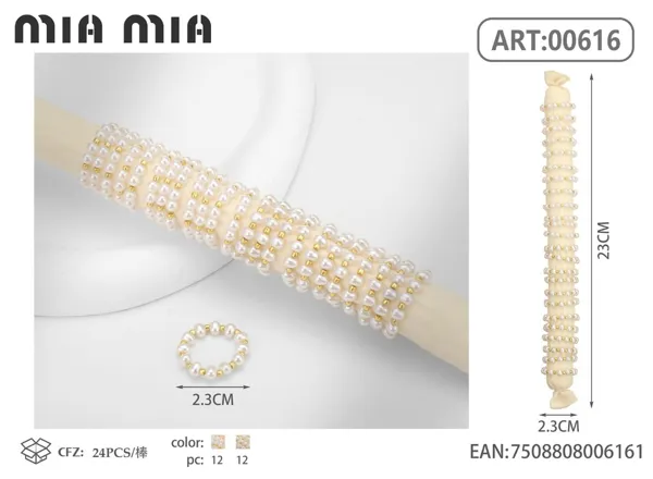 Anillo de cuerda elástica con perlas