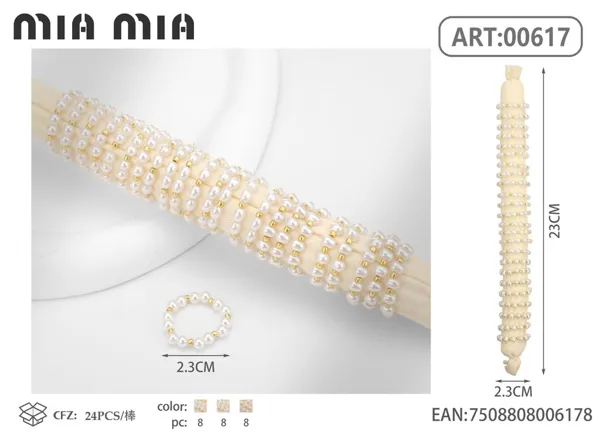 Anillo de cuerda elástica con perlas