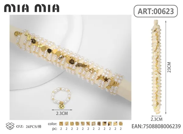 Anillo de cuerda elástica con perlas