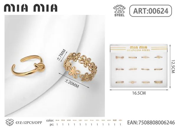 Anillo abierto ajustable de acero inoxidable, modelos surtidos
