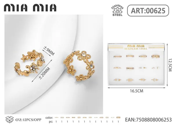 Anillo abierto ajustable de acero inoxidable, modelos surtidos