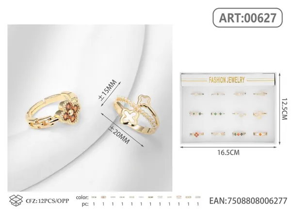 Anillo abierto ajustable de cobre con circonia, modelos surtidos