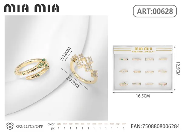 Anillo abierto ajustable de cobre con circonia, modelos surtidos