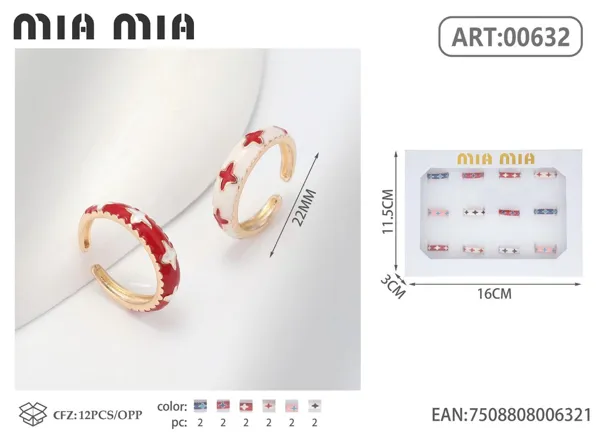Anillo abierto ajustable de aleación con esmalte