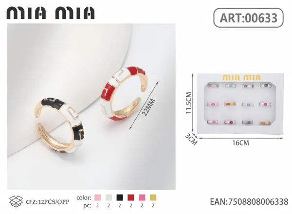 Anillo abierto ajustable de aleación con esmalte