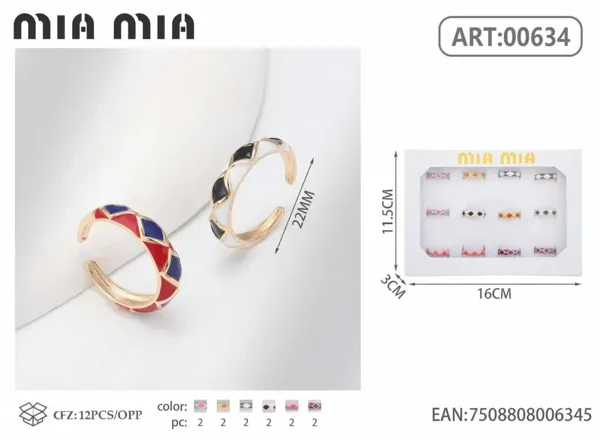 Anillo abierto ajustable de aleación con esmalte
