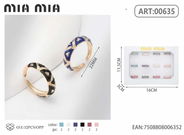 Anillo abierto ajustable de aleación con esmalte