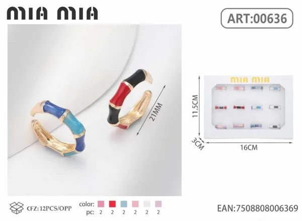 Anillo abierto ajustable de aleación con esmalte