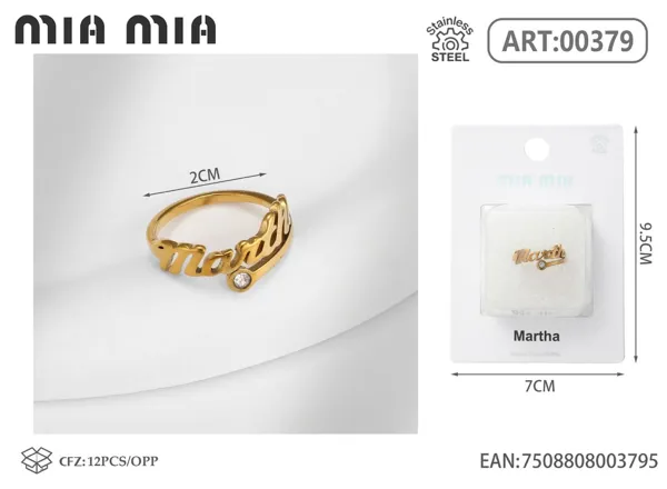 Anillo ajustable de acero inoxidable con nombre Martha, color dorado