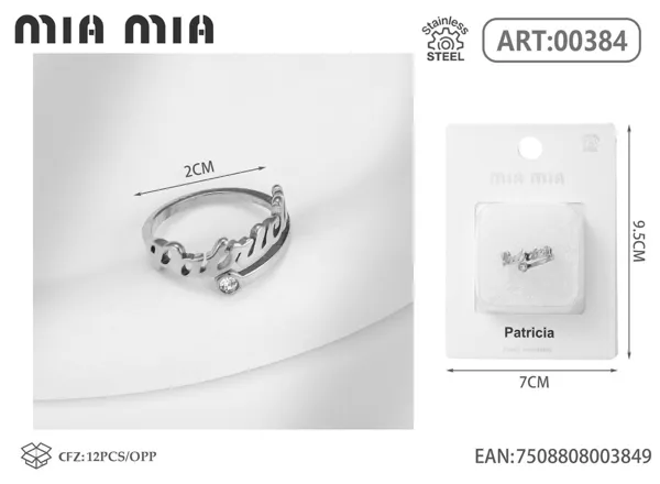 Anillo ajustable de acero inoxidable con nombre Patricia, color acero