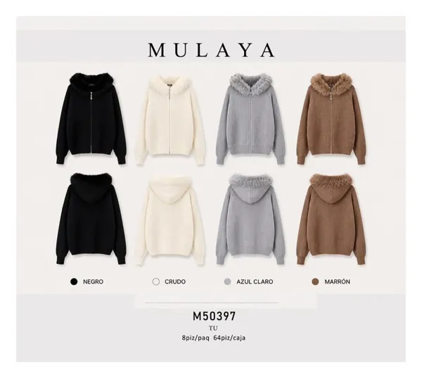 Chaqueta de punto con capucha y pelo