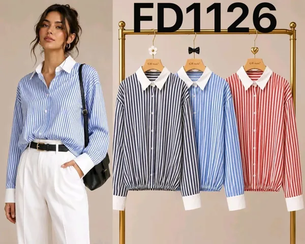Camisa de rayas con cuello y puños en contraste