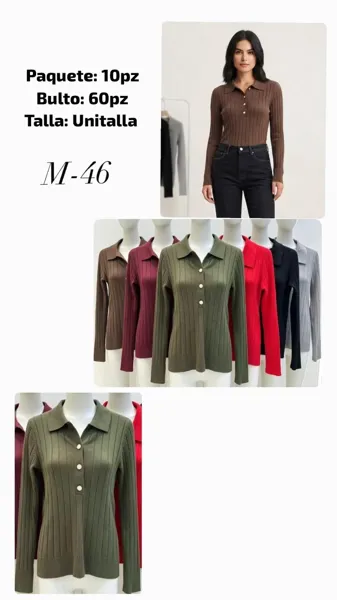 Blusa tejida de botones con cuello