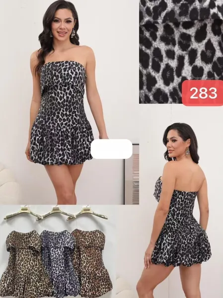 Vestido palabra de honor estampado animal
