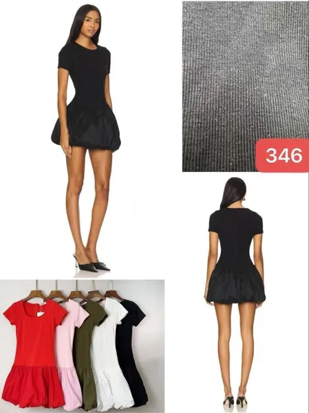 Vestido corto de manga corta con falda abullonada