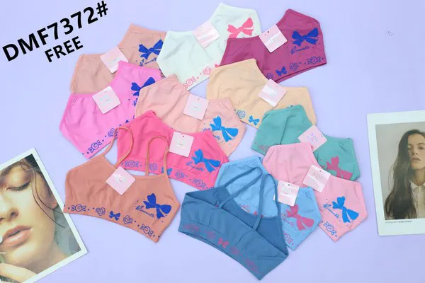 Conjunto de top de tirantes y calzón para niña, tipo bralette de algodón elástico, estampado de moños, colores surtidos