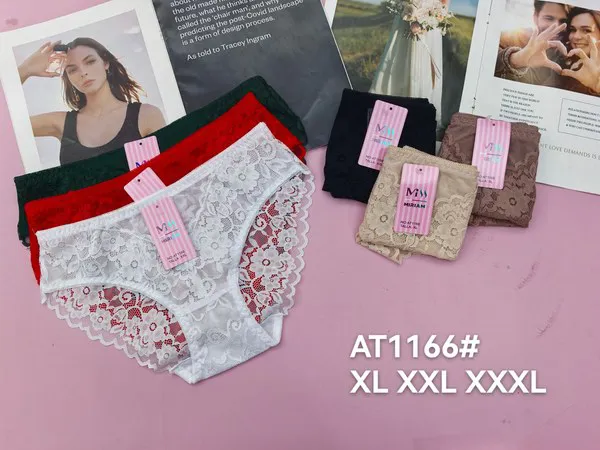 Calzón bikini de encaje con borde ondulado para dama, colores surtidos